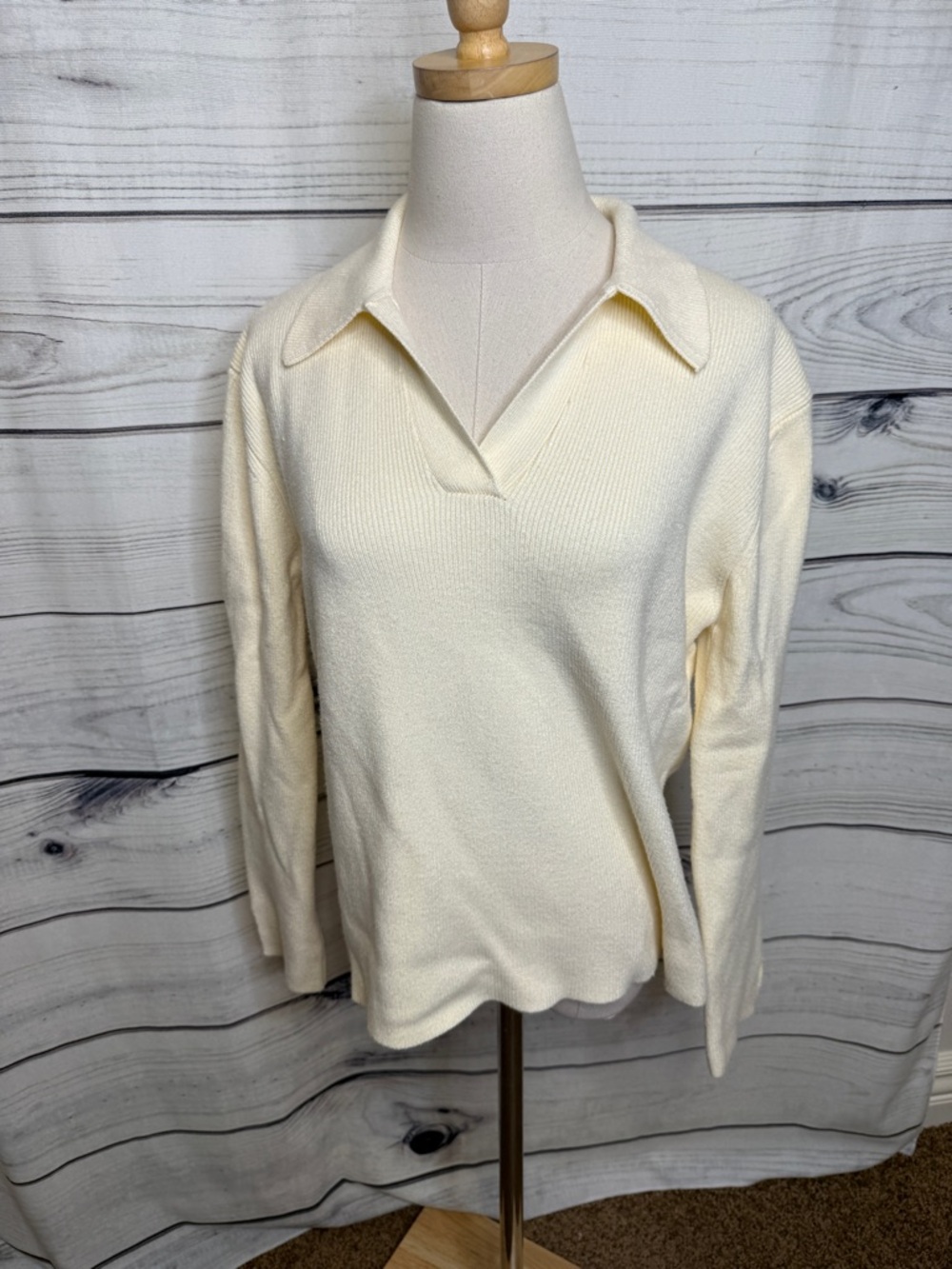 English Factory Cream Collared V-Neck Pullover